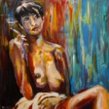 Kobieta z papierosem, obraz, Tomasz Boruch, akryl, akt, kobieta, modernart, rzeszów, rzeszow, podkarpackie